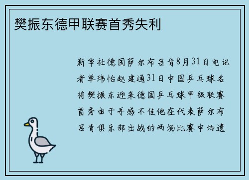 樊振东德甲联赛首秀失利